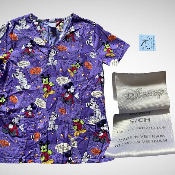 Disney Mickey Mouse Halloween Costume 3-pocket Scrub Top Sz S - Picture 1 of 10